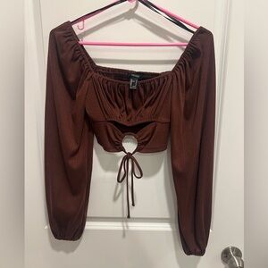 Forever 21 Chocolate Brown Tie-Front Crop Top